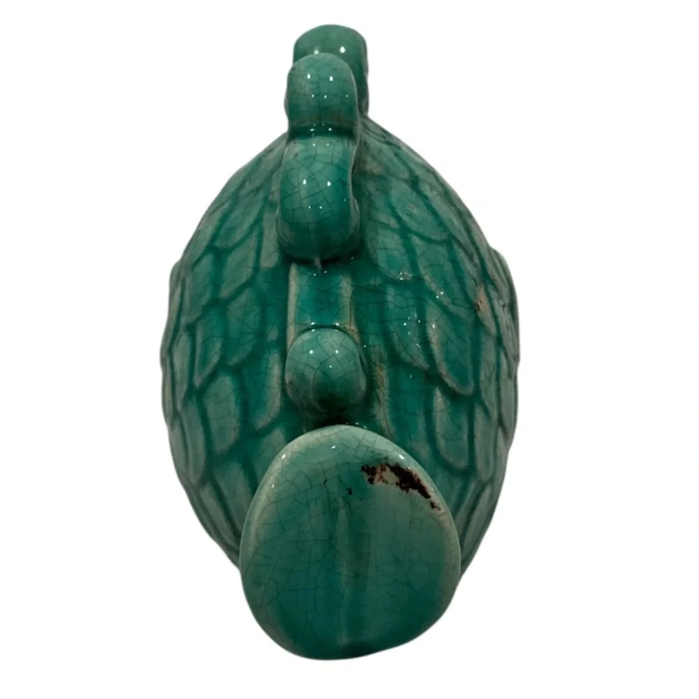 Tozai Home Turquoise Ceramic Fish with Crackle & Distessed Detail